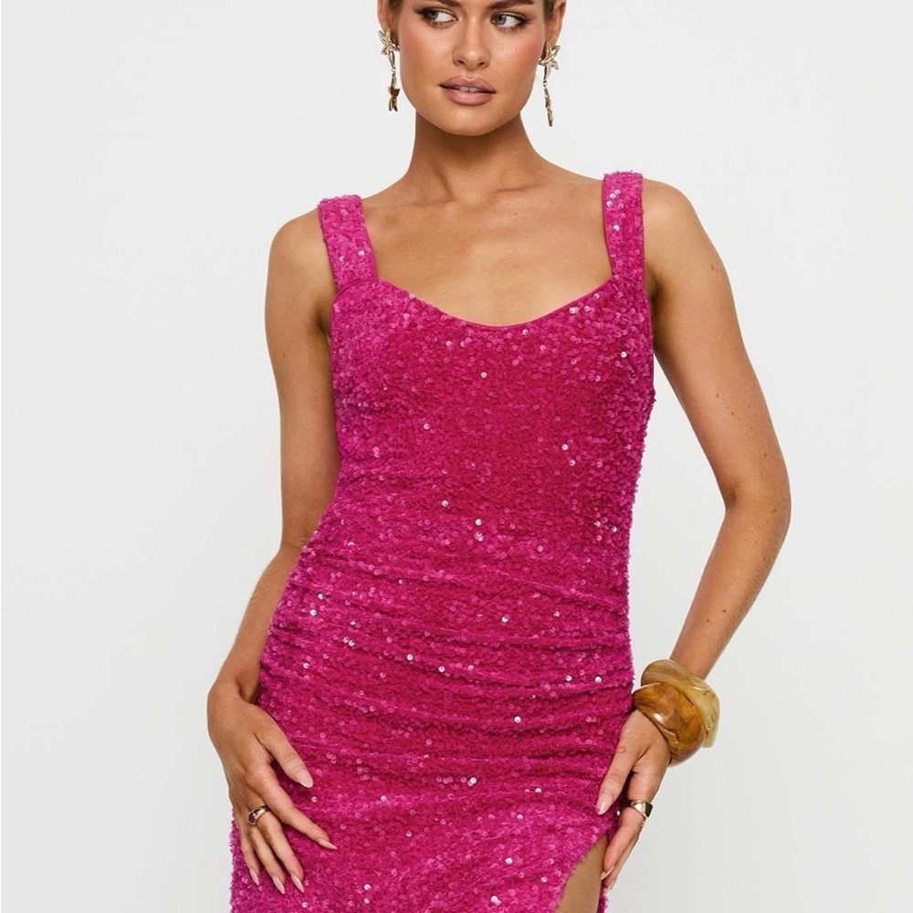 Princess Polly Women’s Centerfold Hot Pink Velvet Sequin Ruched Mini Dress 0~NWT